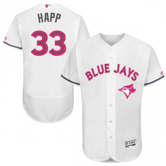 Mens Majestic Toronto Blue Jays 33 JA Happ Authentic White 2016 Mothers Day Fashion Flex Base MLB Je