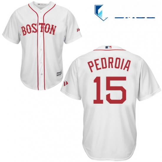 Mens Majestic Boston Red Sox 15 Dustin Pedroia Authentic White New Alternate Home Cool Base MLB Jers