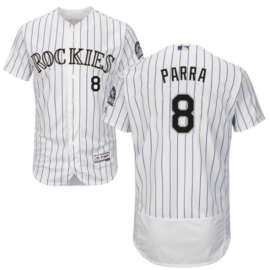 Mens Majestic Colorado Rockies 8 Gerardo Parra White Home Flex Base Authentic Collection MLB Jersey