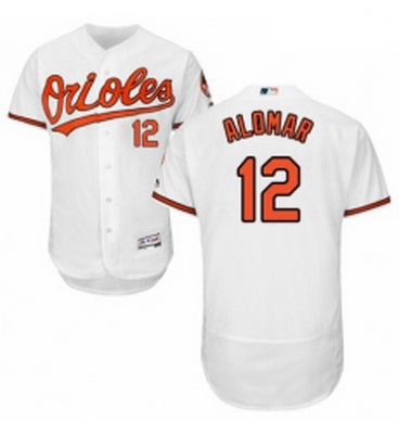 Mens Majestic Baltimore Orioles 12 Roberto Alomar White Home Flex Base Authentic Collection MLB Jers