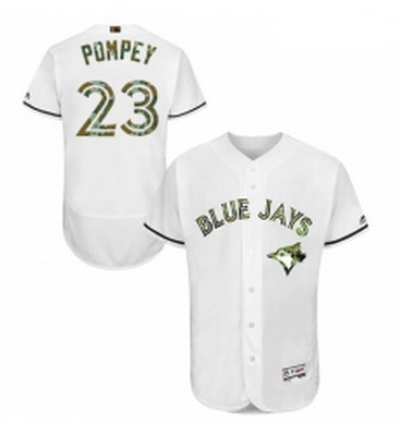 Mens Majestic Toronto Blue Jays 23 Dalton Pompey Authentic White 2016 Memorial Day Fashion Flex Base