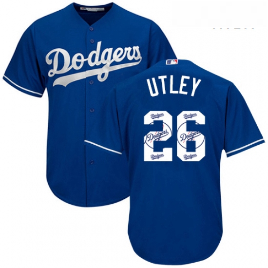 Mens Majestic Los Angeles Dodgers 26 Chase Utley Authentic Royal Blue Team Logo Fashion Cool Base ML