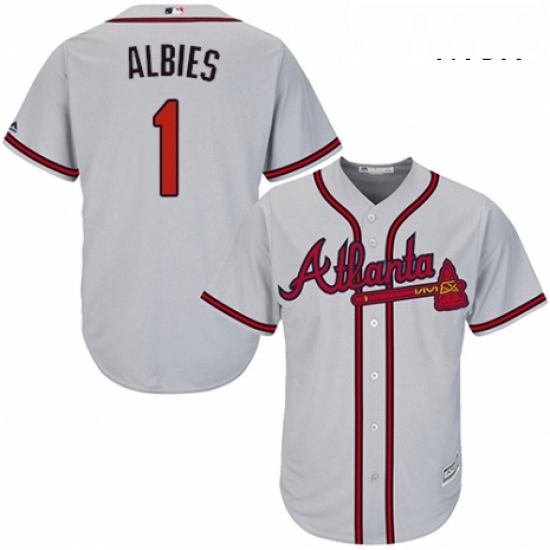 Mens Majestic Atlanta Braves 1 Ozzie Albies Replica Grey Road Cool Base MLB Jersey