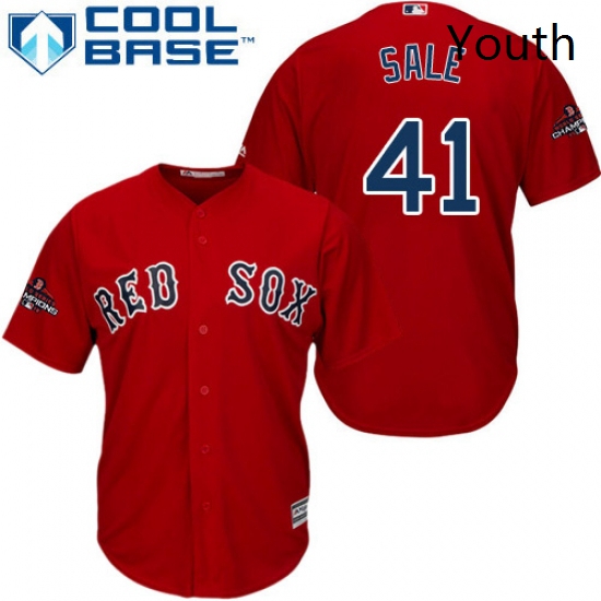 Youth Majestic Boston Red Sox 41 Chris Sale Authentic Red Alternate Home Cool Base 2018 World Series