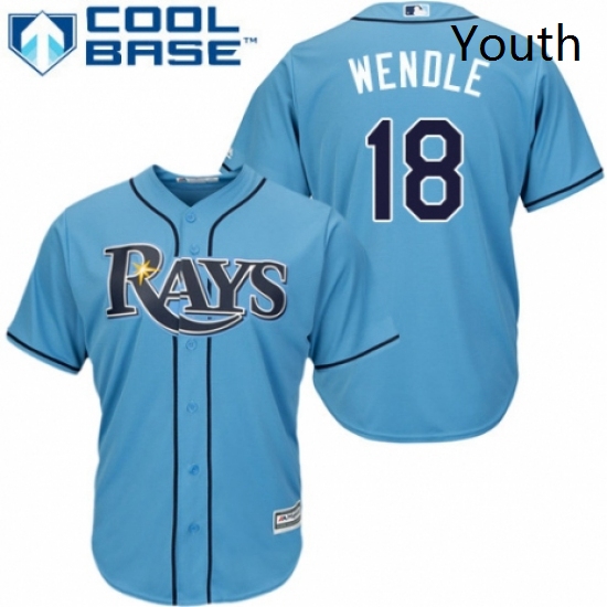 Youth Majestic Tampa Bay Rays 18 Joey Wendle Replica Light Blue Alternate 2 Cool Base MLB Jersey