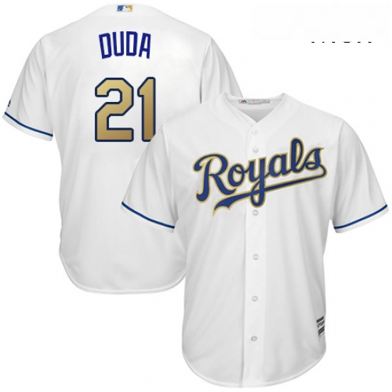 Mens Majestic Kansas City Royals 21 Lucas Duda Replica White Home Cool Base MLB Jersey