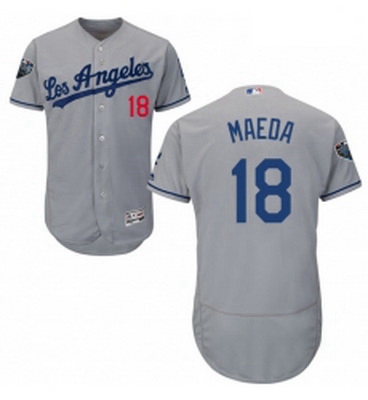 Mens Majestic Los Angeles Dodgers 18 Kenta Maeda Grey Road Flex Base Authentic Collection 2018 World