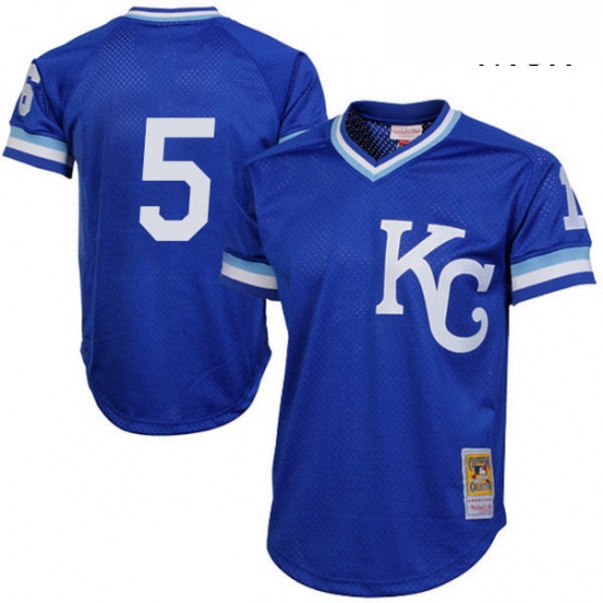 Mens Mitchell and Ness 1989 Kansas City Royals 5 George Brett Replica Royal Blue Throwback MLB Jerse