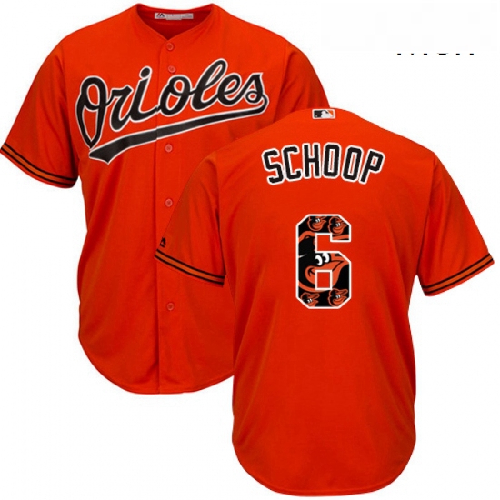 Mens Majestic Baltimore Orioles 6 Jonathan Schoop Authentic Orange Team Logo Fashion Cool Base MLB J