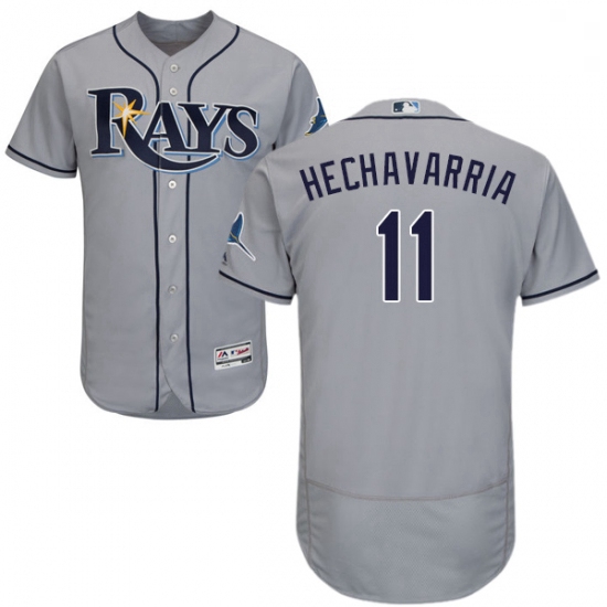 Mens Majestic Tampa Bay Rays 11 Adeiny Hechavarria Grey Flexbase Authentic Collection MLB Jersey