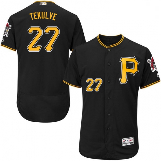 Mens Majestic Pittsburgh Pirates 27 Kent Tekulve Black Alternate Flex Base Authentic Collection MLB 