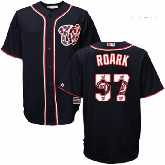 Mens Majestic Washington Nationals 57 Tanner Roark Authentic Navy Blue Team Logo Fashion Cool Base M