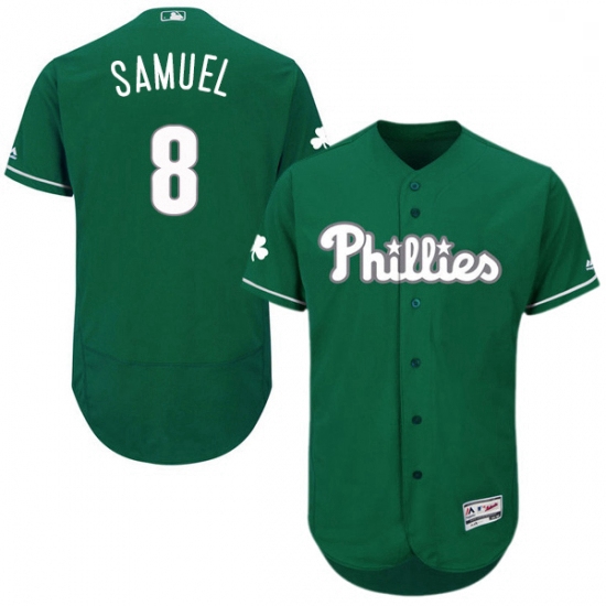 Mens Majestic Philadelphia Phillies 8 Juan Samuel Green Celtic Flexbase Authentic Collection MLB Jer