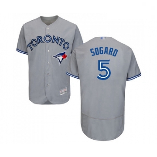 Mens Toronto Blue Jays 5 Eric Sogard Grey Road Flex Base Authentic Collection Baseball Jersey