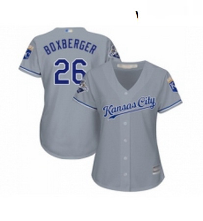 Womens Kansas City Royals 26 Brad Boxberger Replica Grey Road Cool Base Baseball Jersey