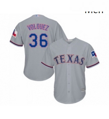 Mens Texas Rangers 36 Edinson Volquez Replica Grey Road Cool Bas