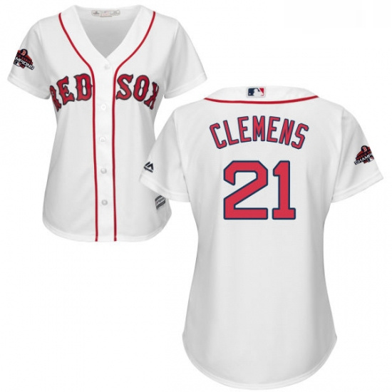 Womens Majestic Boston Red Sox 21 Roger Clemens Authentic White Home 2018 World Series Champions MLB