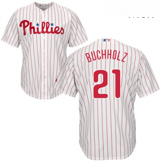 Mens Majestic Philadelphia Phillies 21 Clay Buchholz Replica Whi