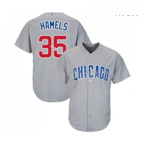 Mens Chicago Cubs 35 Cole Hamels Replica Grey Road Cool Base Baseball Jersey