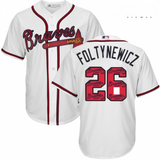 Mens Majestic Atlanta Braves 26 Mike Foltynewicz Authentic White Team Logo Fashion Cool Base MLB Jer