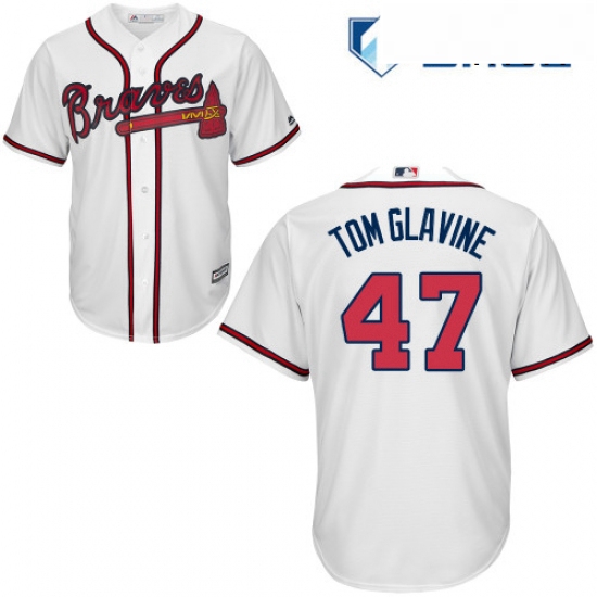 Mens Majestic Atlanta Braves 47 Tom Glavine Replica White Home C