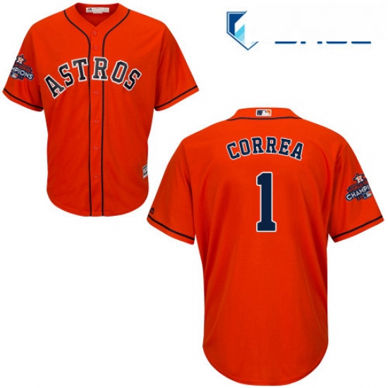 Youth Majestic Houston Astros 1 Carlos Correa Replica Orange Alternate 2017 World Series Champions C