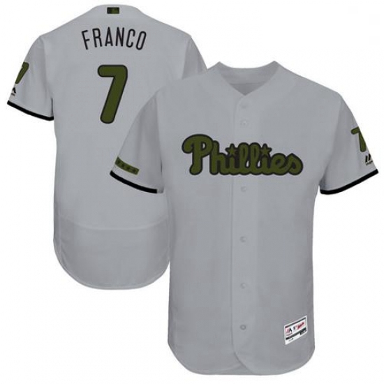 Mens Majestic Philadelphia Phillies 7 Maikel Franco Grey Memorial Day Authentic Collection MLB Jerse