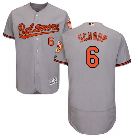 Mens Majestic Baltimore Orioles 6 Jonathan Schoop Grey Road Flex Base Authentic Collection MLB Jerse