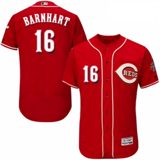 Mens Majestic Cincinnati Reds 16 Tucker Barnhart Red Alternate Flex Base Authentic Collection MLB Je