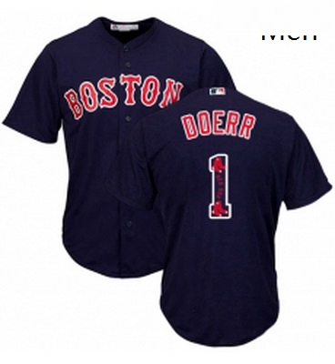 Mens Majestic Boston Red Sox 1 Bobby Doerr Authentic Navy Blue Team Logo Fashion Cool Base MLB Jerse