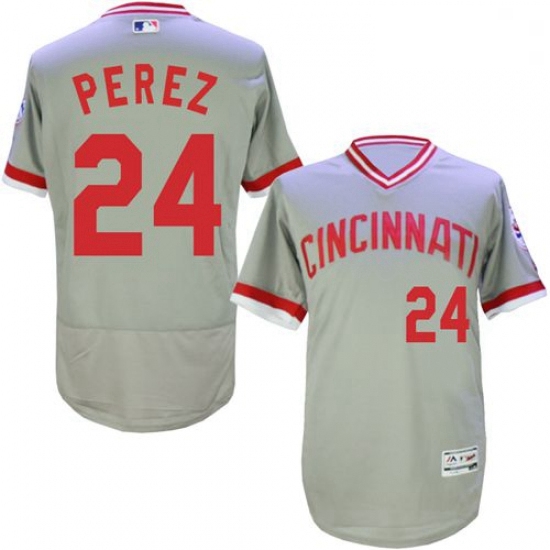 Mens Majestic Cincinnati Reds 24 Tony Perez Grey Flexbase Authentic Collection Cooperstown MLB Jerse