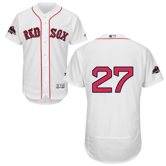 Mens Majestic Boston Red Sox 27 Carlton Fisk White Home Flex Base Authentic Collection 2018 World Se