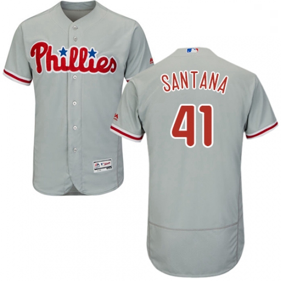 Mens Majestic Philadelphia Phillies 41 Carlos Santana Grey Road Flex Base Authentic Collection MLB J