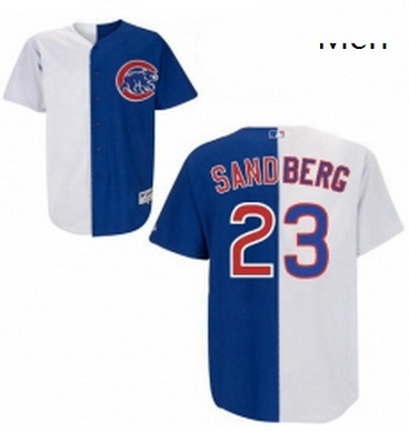 Mens Majestic Chicago Cubs 23 Ryne Sandberg Authentic WhiteBlue Split Fashion MLB Jersey