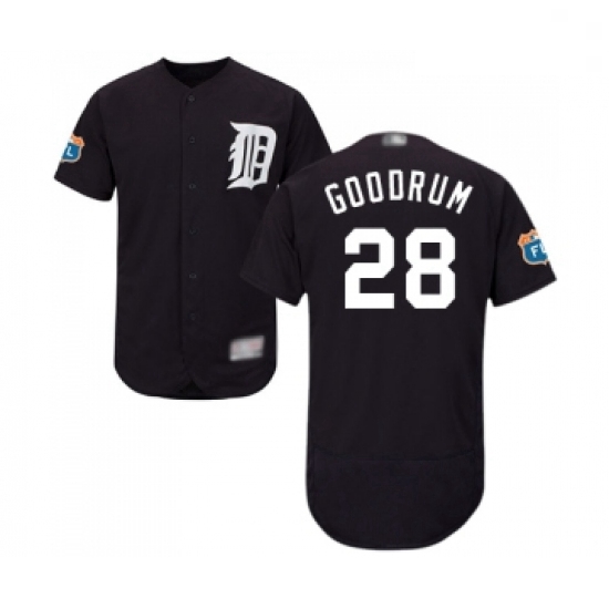 Mens Detroit Tigers 28 Niko Goodrum Navy Blue Alternate Flex Base Authentic Collection Baseball Jers