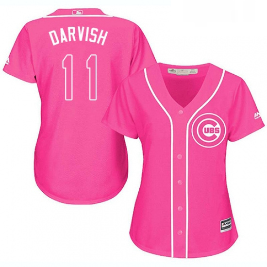 Womens Majestic Chicago Cubs 11 Yu Darvish Authentic Pink Fashion MLB Jersey