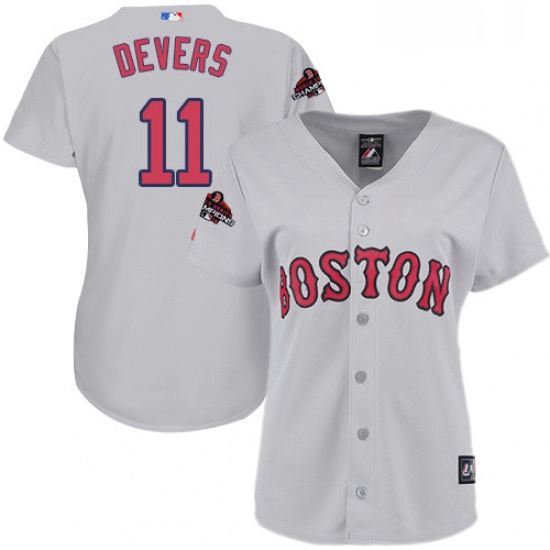 Womens Majestic Boston Red Sox 11 Rafael Devers Authentic Grey Road 2018 World Series Champions MLB 