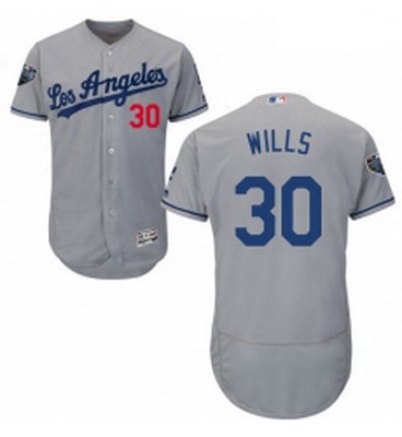 Mens Majestic Los Angeles Dodgers 30 Maury Wills Grey Road Flex Base Authentic Collection 2018 World