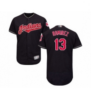 Mens Cleveland Indians 13 Hanley Ramirez Navy Blue Alternate Flex Base Authentic Collection Baseball