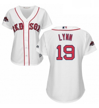 Womens Majestic Boston Red Sox 19 Fred Lynn Authentic White Home 2018 World Series Champions MLB Jer