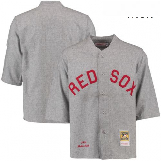 Mens Mitchell and Ness 1914 Boston Red Sox 3 Babe Ruth Authentic Grey Throwback MLB Jersey