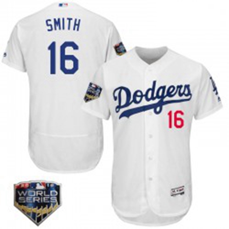 Will Smith Mens Los Angeles Dodgers White Authentic Flex Base Home Collection 2018 World Series Jers