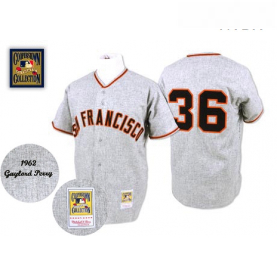 Mens Mitchell and Ness 1962 San Francisco Giants 36 Gaylord Perry Authentic Grey Throwback MLB Jerse