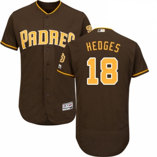 Mens Majestic San Diego Padres 18 Austin Hedges Brown Alternate Flex Base Authentic Collection MLB J