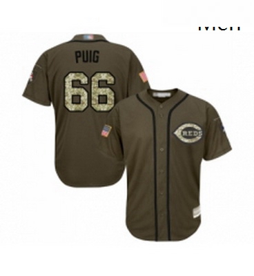 Mens Cincinnati Reds 66 Yasiel Puig Authentic Green Salute to Service Baseball Jersey