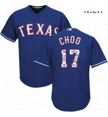 Mens Majestic Texas Rangers 17 Shin Soo Choo Authentic Royal Blue Team Logo Fashion Cool Base MLB Je