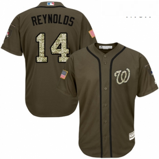 Mens Majestic Washington Nationals 14 Mark Reynolds Authentic Green Salute to Service MLB Jersey