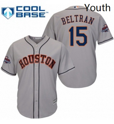 Youth Majestic Houston Astros 15 Carlos Beltran Authentic Grey Road 2017 World Series Champions Cool