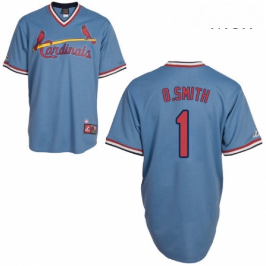 Mens Majestic St Louis Cardinals 1 Ozzie Smith Authentic Blue Cooperstown Throwback MLB Jersey