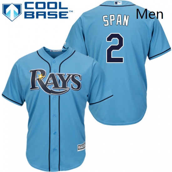 Mens Majestic Tampa Bay Rays 2 Denard Span Replica Light Blue Alternate 2 Cool Base MLB Jersey